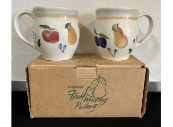 NIB 2 Longaberger Fruit Medley Pottery Coffee Mugs