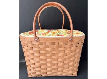 A Super Cute 2008 Longaberger Basket With Sunflower Zipped Top And Leather Handles