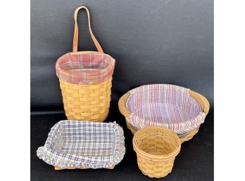 4 Longaberger Baskets Including A Foyer Basket W Cloth Liner And More