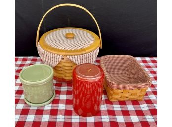 Longaberger 1999 Homestead Basket With Sage Green Crock, Candle And More