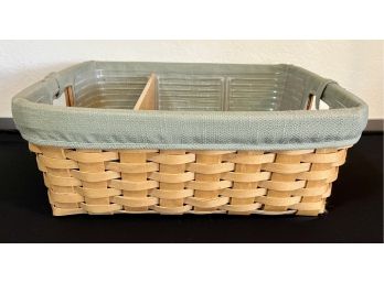 2003 Longaberger Sage Green Basket W Wood Divided Plastic Protector Signed And Dated