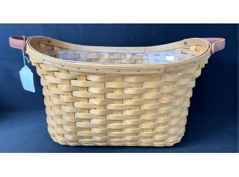 2008 Longaberger Library Basket With Leather Handles And Plastic Protector Signed And Dated
