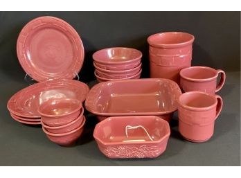 Longaberger 'paprika' Pottery Dishes Inc. Embossed Dish, Canister, Casserole, Plates, Bowl, And Sauce Bowls