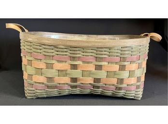 Large Longaberger Basket With Leather Straps, Signed And Dated