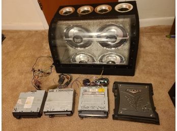 Dual LED Woofer Box W 2-10' Speakers. Kicker 400 Watt Amplifier, Kenwood CD Radio, Sony CD Radio And More