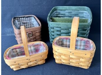 4 Small Longaberger Baskets With 3 Plaid Liners And 4 Basket Protectors
