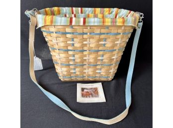 A Fabulous 2006 Coastal Tote Basket W Sunflower Striped Liner. Signed