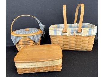 Three Longaberger Baskets Including 2000 Homestead Apple Basket Combo With Lid And More