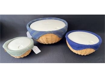 3 Longaberger Baskets With Bowls And Lids