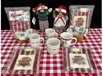 Longaberger Christmas Items Including Baskets, Coffee Mugs And Lizzie High Doll
