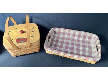Hand Painted Longaberger Picnic Basket W A Plaid Red And Green Lined Basket Signed And Dated