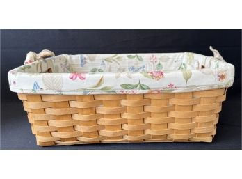An Adorable 2008 Longaberger Basket With Floral Fabric And Basket Protector