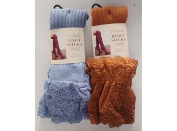 2 NWT Pairs Of Boot Socks By Simply Noelle Brown And Blue (one Size Fits Most)