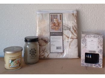 2 Candles, Greenleaf Flower Diffuser (haven) And Shower Curtain (new)