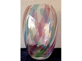 A Very Pretty Pink, Blue And Green Glass Vase