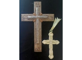2 Crosses The Larger Cross Is Resin With A Light Green Ceramic Signed And Dated