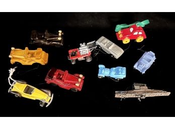 A Vintage Collection Of Die Cast And Wood Automobile Ornaments Including Radio Flyer