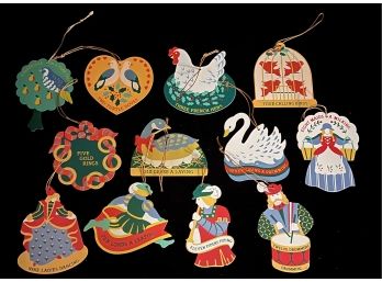 A COMPLETE Twelve Days Of Christmas Collection Of Vintage Metal Ornaments
