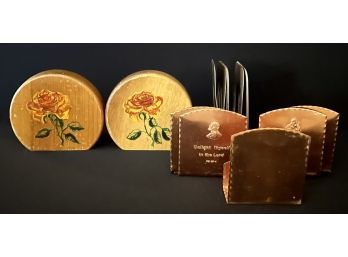 Collection Of Book Ends Inc. Hand-painted Gold Crest Murtlewood Round Wooden Ends And More