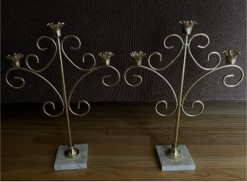 Pair Of Metal And Marble Candelabras