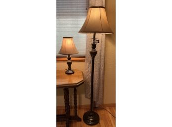 2 Matching Lamps With Beige Shades And Glass Marble Base. One Is A Table Lamp And A Floor Lamp