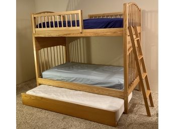 Very Sturdy Pine Bunk Beds With Ladder With Trundle (comes With 2 Mattresses) And Manual