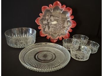 An Assortment Of Cut Crystal Glass Inc. Mikasa Christmas Story Berry Serving Platter And More