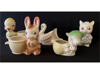 A Collection Of 50's Rempel Enterprises Diamond Pottery Planters Inc. Duck, Pig Lamb And More