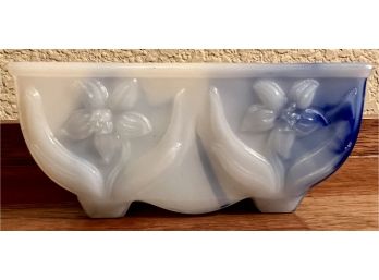 Vintage Akro Agate Glass #657 Blue Swirl Daffodil Rectangular Footed Planter