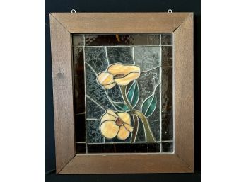 A Lovely Stained Glass Wall Hanging In Frame Oranges And Greens