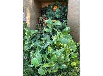 Box Of Artificial Greenery, Grapes, & Fruit