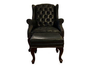 Navy Traditional Wing Back Button Tufted Chair And Ottom