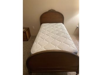 Vintage Solid Wood Twin Bed On Casters With Foot Board And Mattress And Box Springs