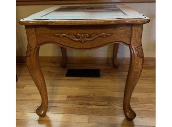 Oak End Table With Glass Inlay