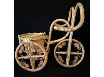 Beautiful Wicker And Cane Tricycle Plant Holder