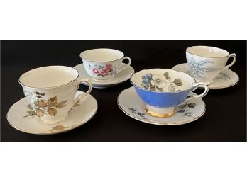 4 Lovely Cups With Matching Saucers Inc. Royal Stafford Bone China, Queen Anne, Royal Osborne And More