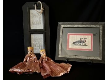 International Collection Of Dolls, Geese Painted On Papyrus From Giza, And Asian Print
