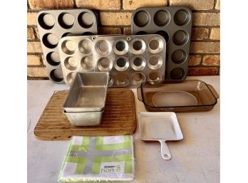 A Collection Of Bakeware Inc. Super Stone, Loaf Pans, Prizer Ware Skillet, Pyrex And More