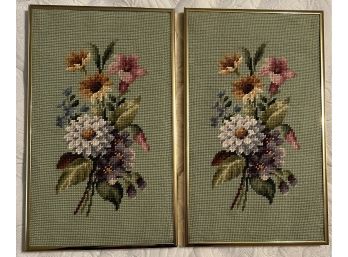 Cute Floral Needlepoint Floral Arrangements In Gold Tone Frame