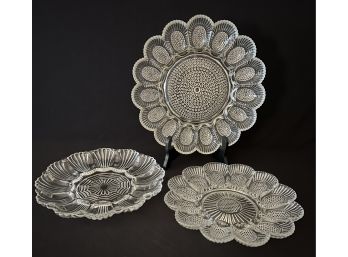 2 Pretty Vintage Indiana Glass Deviled Egg Platters W One That Is Crystal Cut