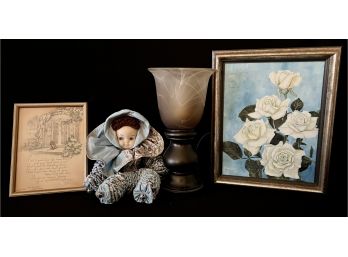 Adorable Grouping Of Yoyo Doll, Lamp & Painting & Print
