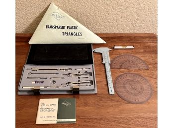 Sans & Streiffe Mechanical Drawing Set And Transparent Plastic Triangles & More