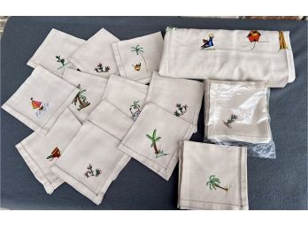 A Gorgeous Embroidered Tropical Tablecloth W Tons Of Cloth Napkins