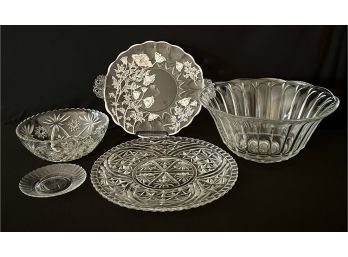 A Beautiful Assortment Of Cut Glass W A Large Bowl/Punch Bowl And A Very Pretty Silver Toned Platter