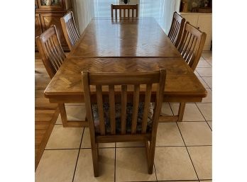 Vintage Parquet Top Dining Room Table With 8 Chairs