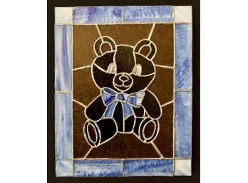 An Adorable Stained Glass Blue, White And Copper Bear