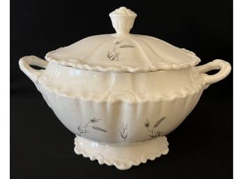 Vintage Cream Speckled Wheat Pattern Soup Tureen