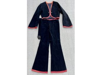 Handmade Black Felt And Red Satin Trimmed Suit With Belt & Metal Clasp