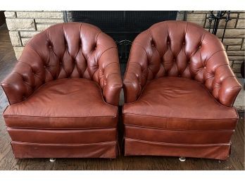 2 Fantastic Vintage Burnt Orange Leather Swivel/rocker Chair By Heritage (very Comfortable)