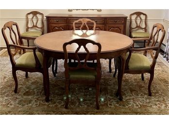 Vintage French Provincial Style Dining Tabe With Oval Shaped Top W 6 Chairs, 3 Leaves By Milling Road